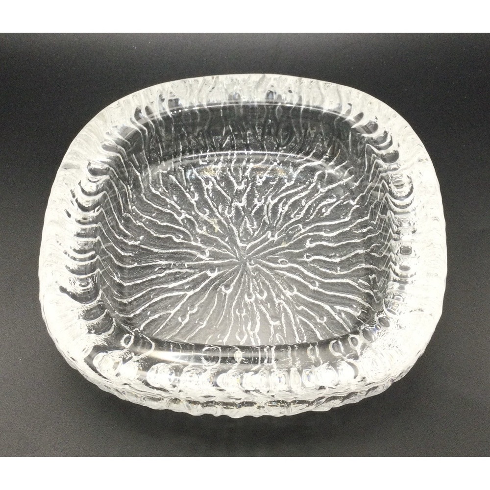 Pukeberg Sweden Art Glass dish MCM Ice Glass Textured Dish 5 1/4"